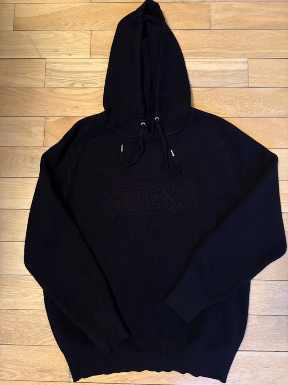 Guess Black Embossed Logo Hooded Sweatshirt